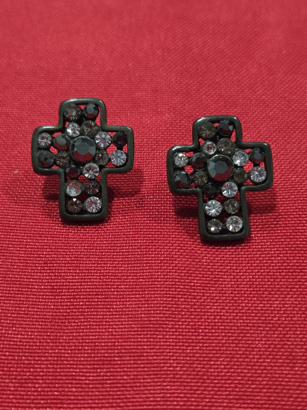 Gunmetal Cross Crystal Stud Earrings - Women Jewelry